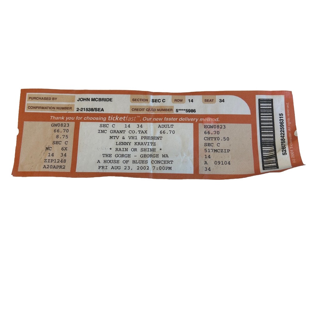 Lenny Kravitz 8/23/2002 Ticket Stub The Gorge George WA