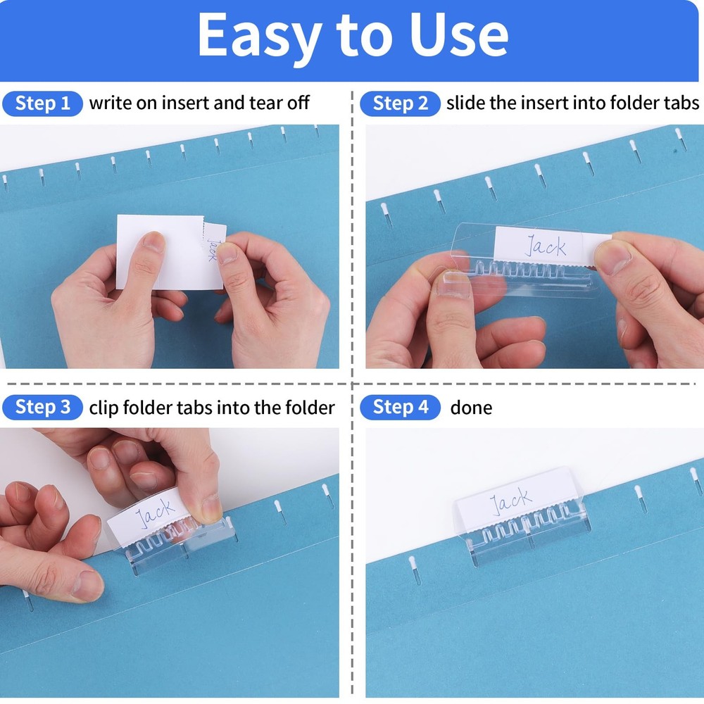 120 Hanging File Folder Tabs + 200 Inserts Clear Plastic Folder Labels