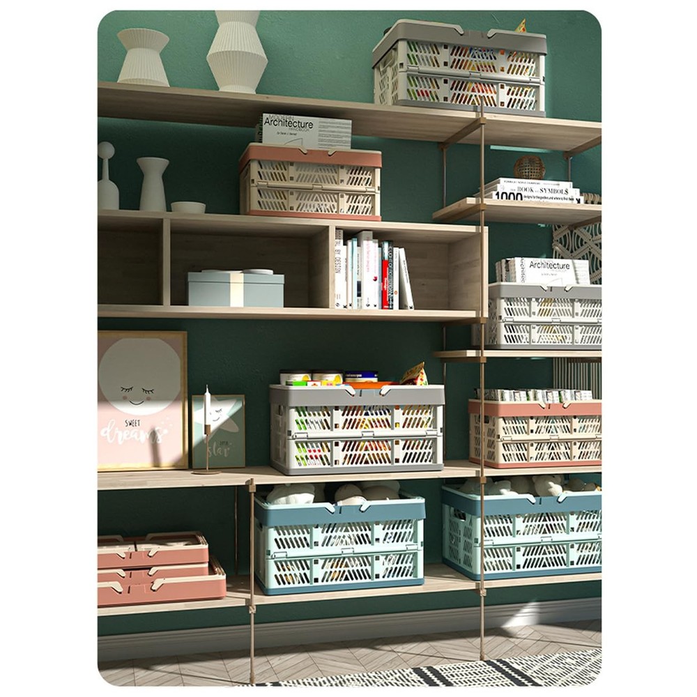 VIGAER 20L Plastic Collapsible Storage Crate - Foldable Handle M, Grey