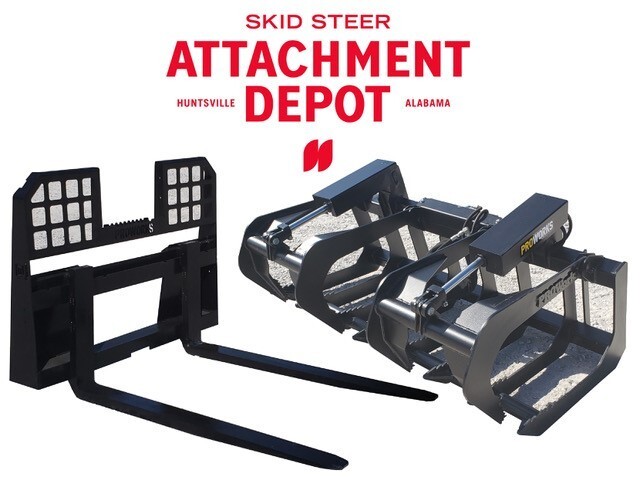 60" Root Grapple Grease and 48" Walk Through Pallet Forks Combo Quick Attach