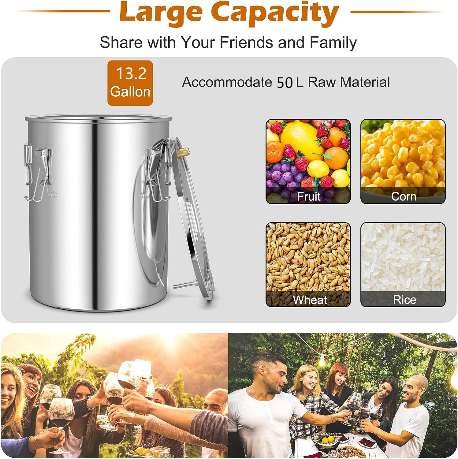 13.2 Gallon 3 Pots Moonshine Still Water Wine Alcohol Distiller Brewing Kit