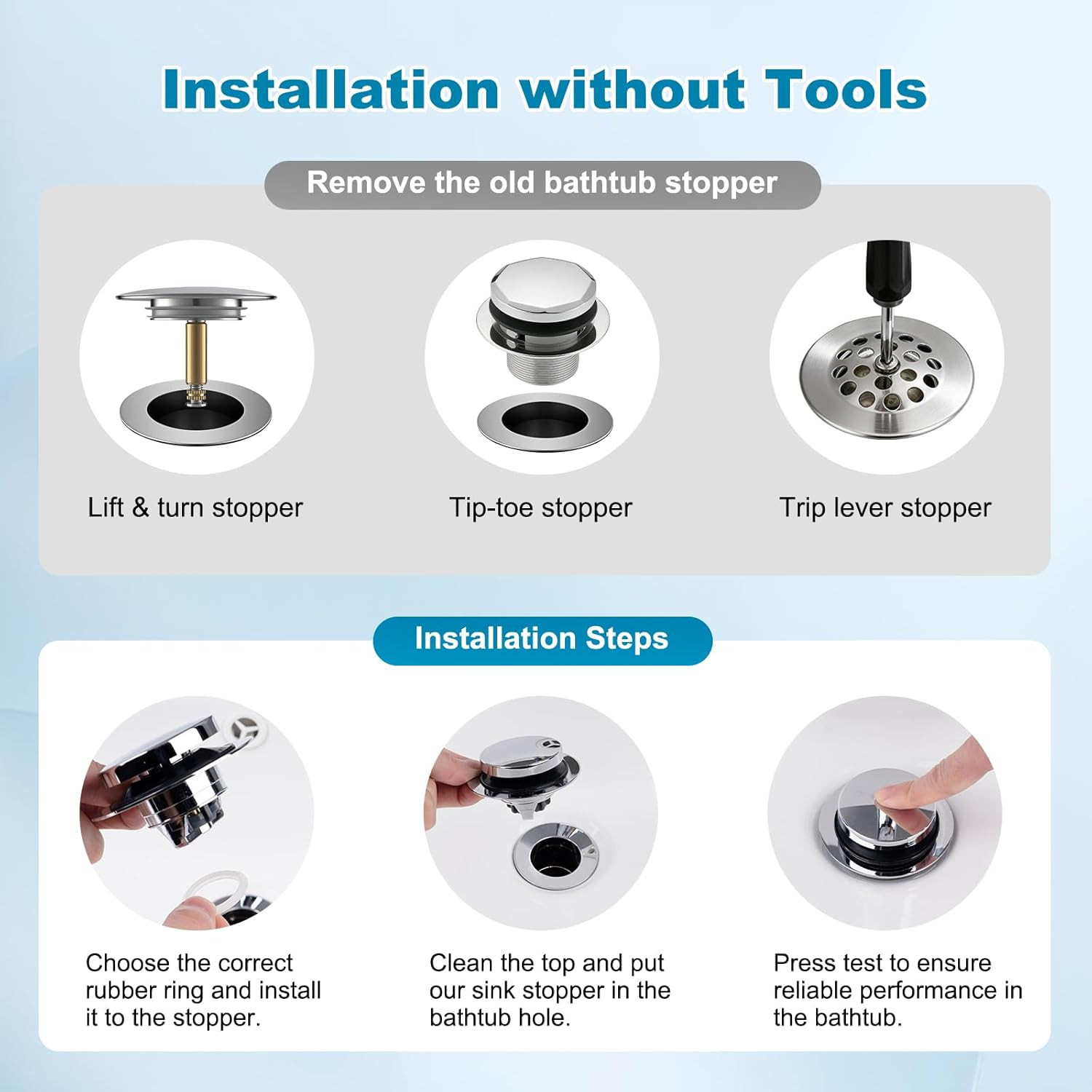 3-in-1 Universal Metal Bathtub Drain Stopper with Hair Catcher and Filter