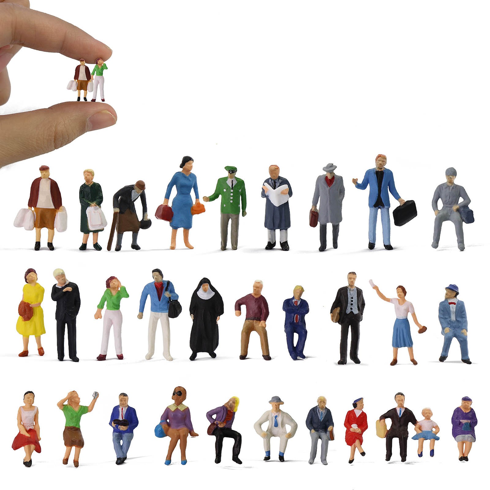 60pcs Different Poses HO Scale 1:87 Well Painted Standing Seated People Figures