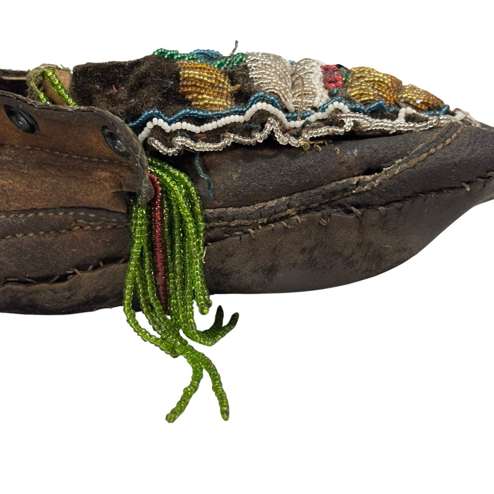 Old Antique Plains Native American Indian Beaded Moccasins Decorated Hide Shoes