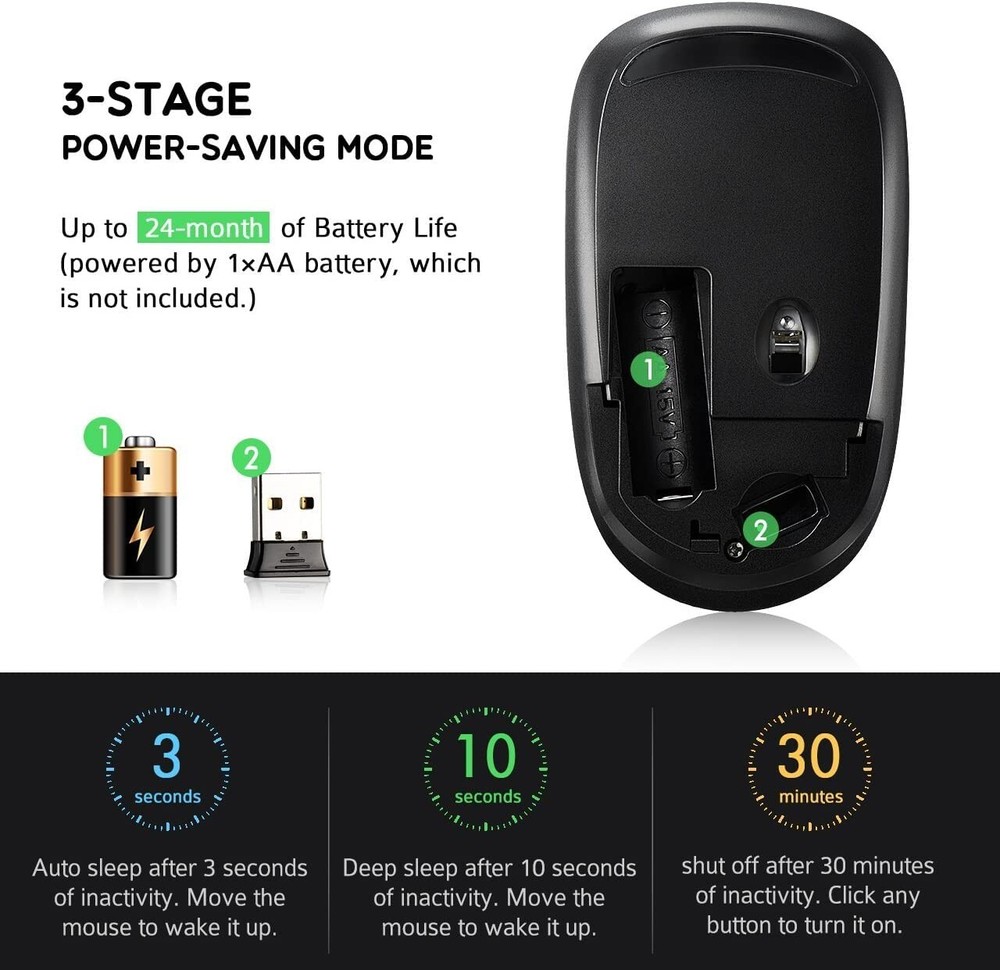 Ultra reliable wireless 2.4ghz mouse Silent & smooth operation.