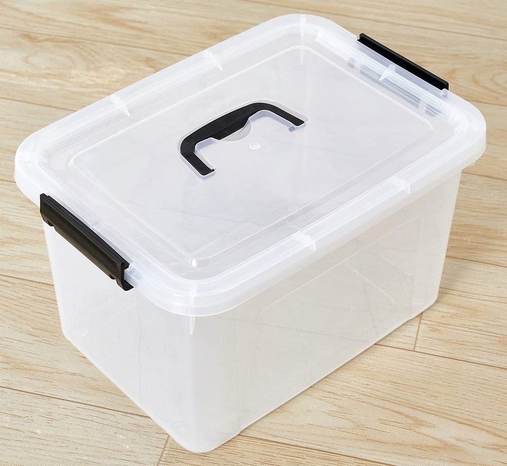 Clear Storage Latch Box 12 Quart, Plastic Organizing Box/Bin with Lid and Bla...
