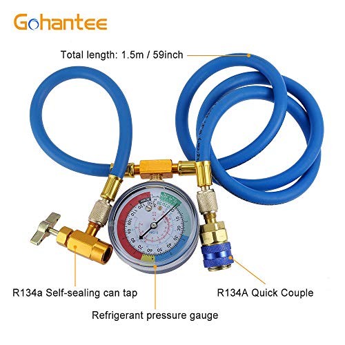 R134a Recharge Hose Kit with Gauge, 59'' AC Refrigerant Recharging Hose