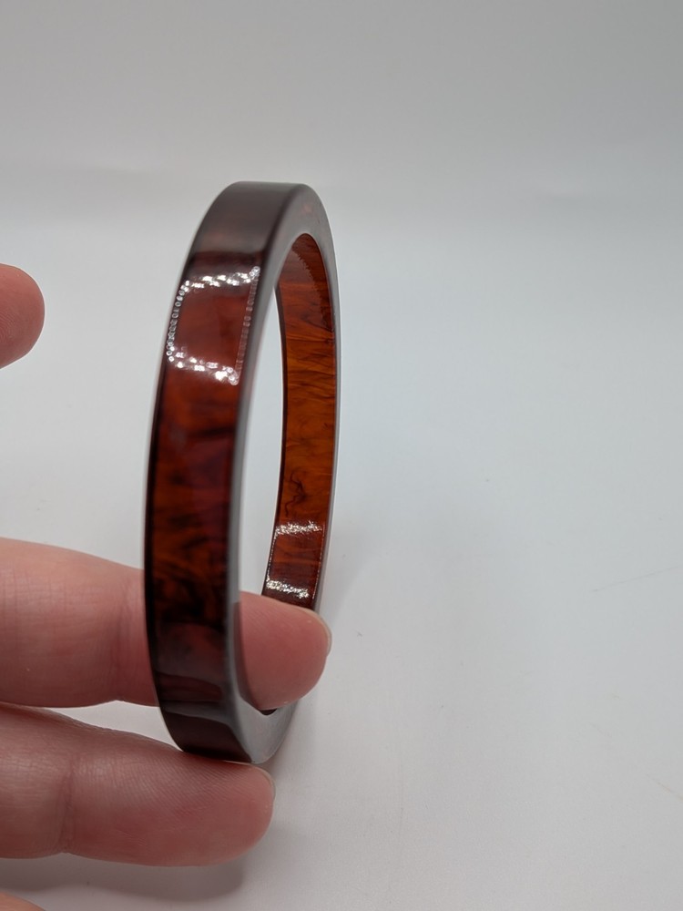 Vintage Bakelite Bangle Bracelet Tortoise Shell Brown Straight Edges Tested Nice