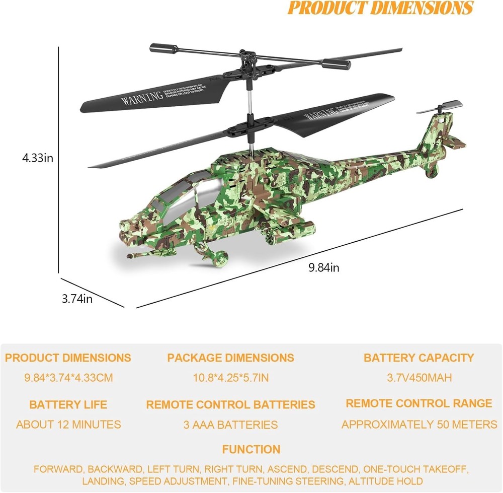 New Apache RC Helicopter - 2.4GHz Remote Control with Camouflage