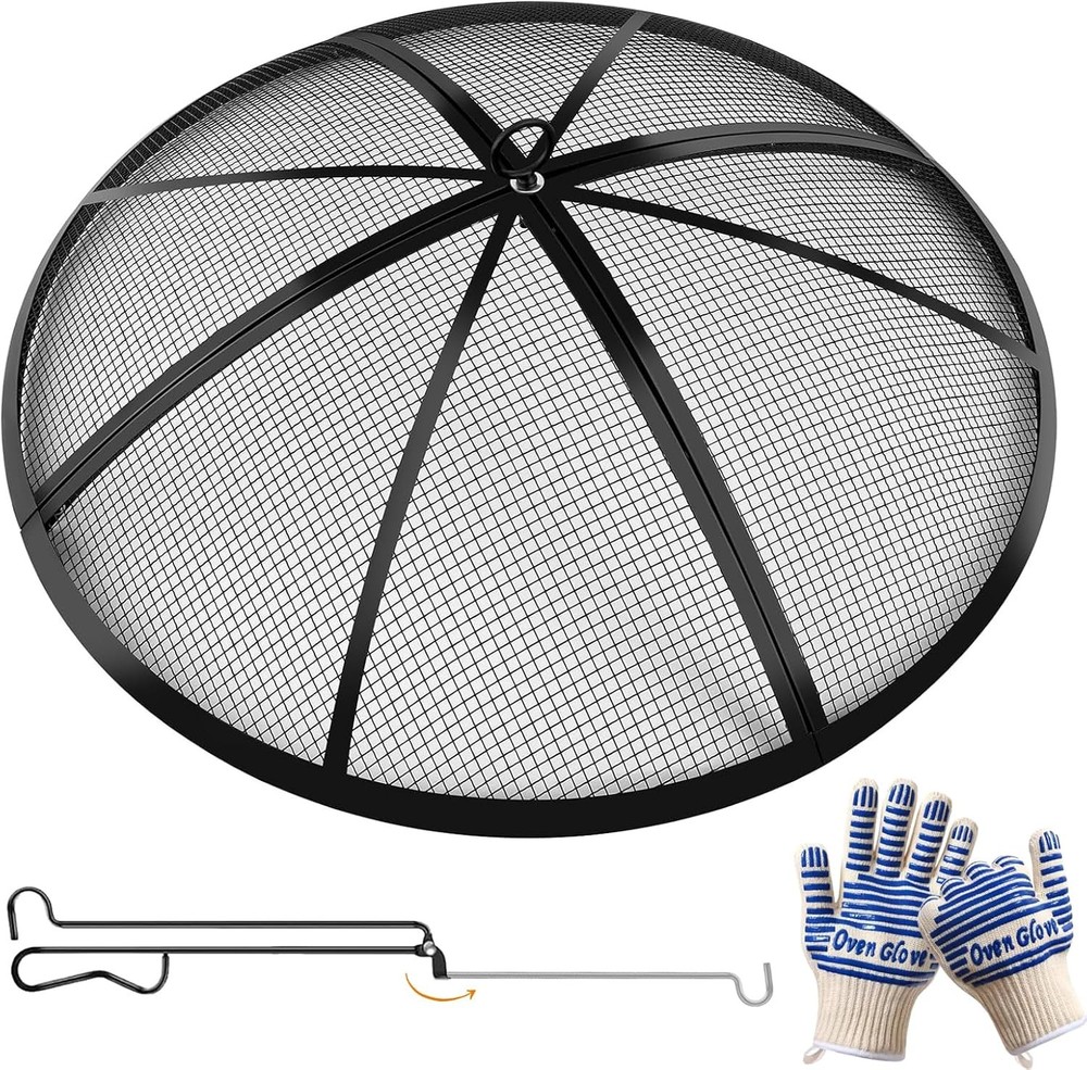 Fire Pit Spark Screen, Outdoor 22 Inch Round Fire Pit Screen with Foldable Hook