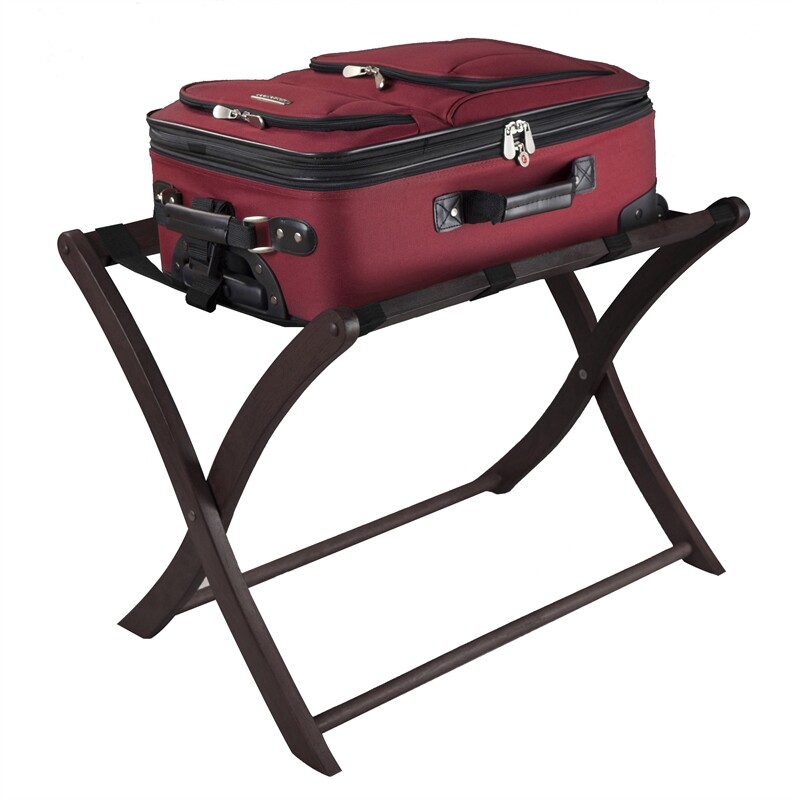Pemberly Row Transitional Solid Wood Luggage Rack in Espresso