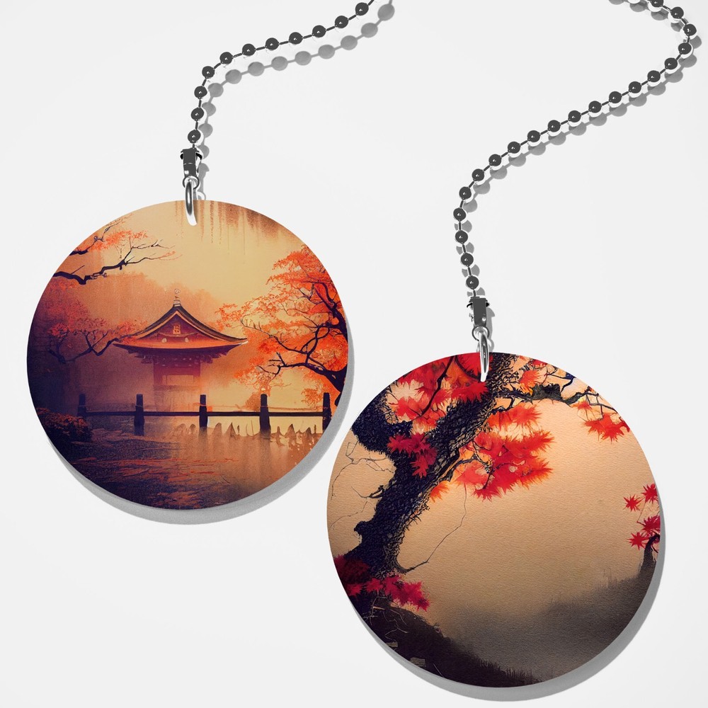 Set of 2 Coordinating Japanese Autumn Fan Pull / Light Pull