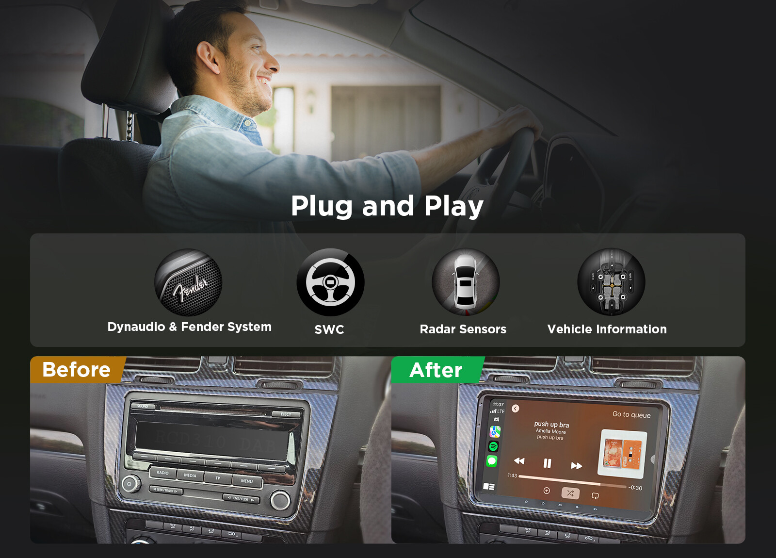 Android 13 Car Stereo Radio GPS Nav Apple CarPlay For VW Volkswagen Jetta Passat