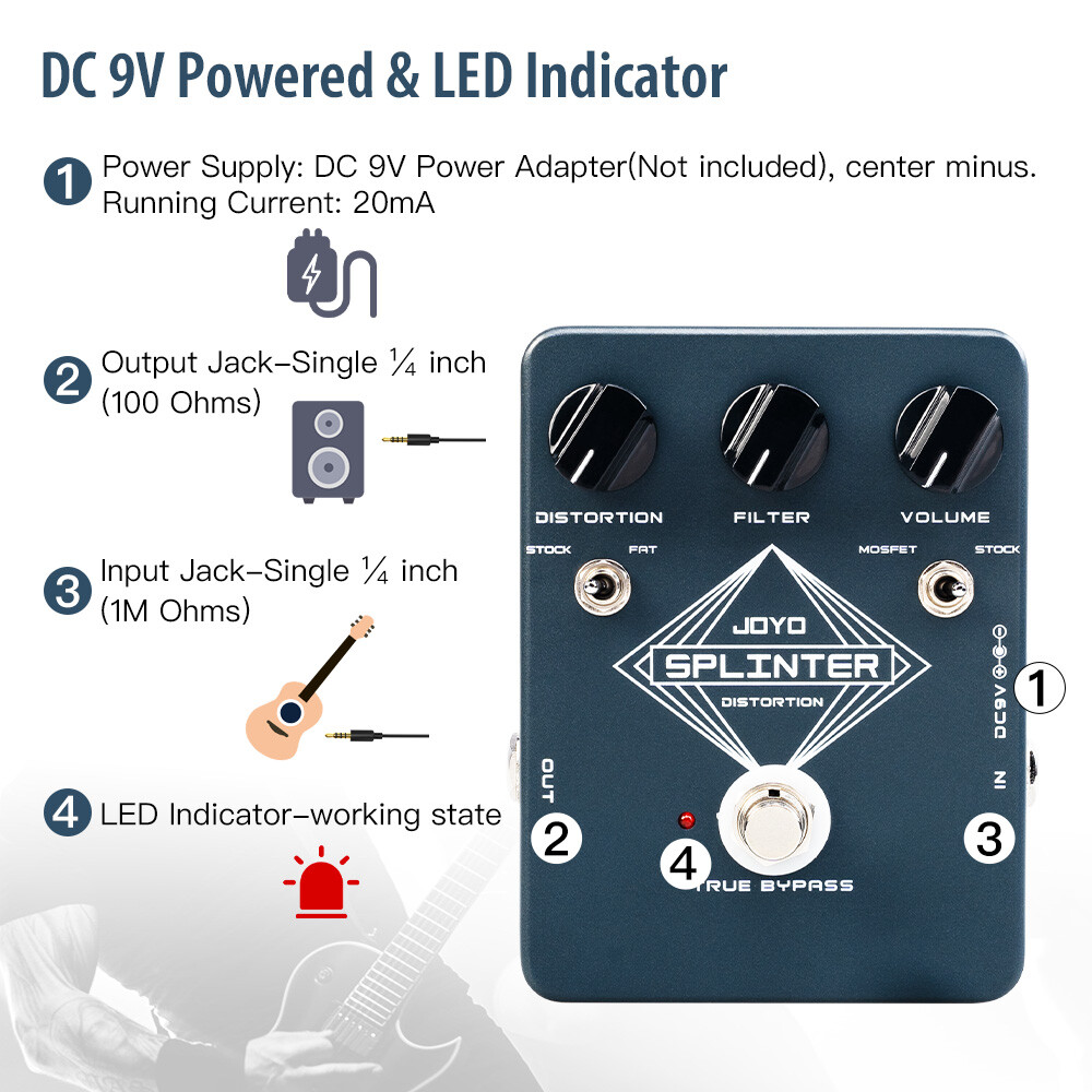 JOYO Distortion Guitar Effect Pedal 2 Modes with Clipping Circuits (Opened)
