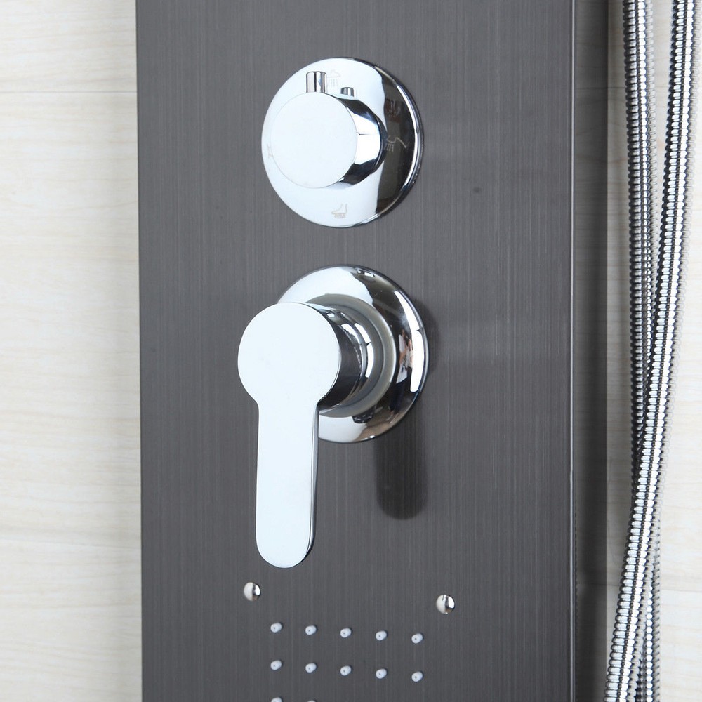 Bathroom Black Rainfall Shower Column Massage Jets Sprayer Shower Panel System