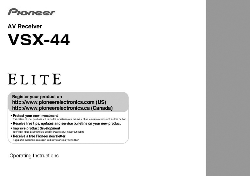 Pioneer VSX-44 Receiver Owners Manual
