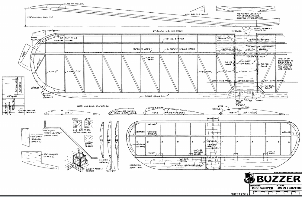 57 inch Buzzer Electric RC AIrplane Printed Plans