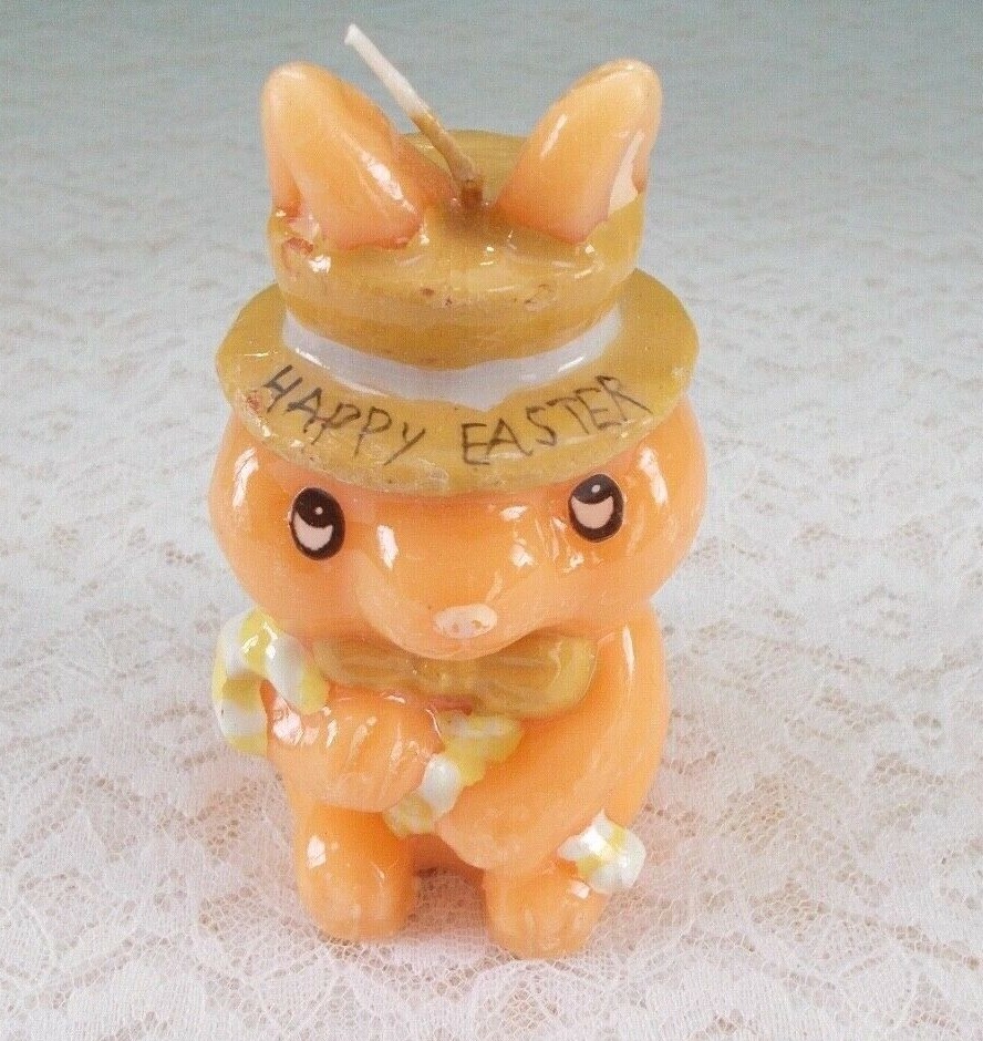 Vintage Wax Candle - "Happy Easter Rabbit" Never burned - 4" Tall