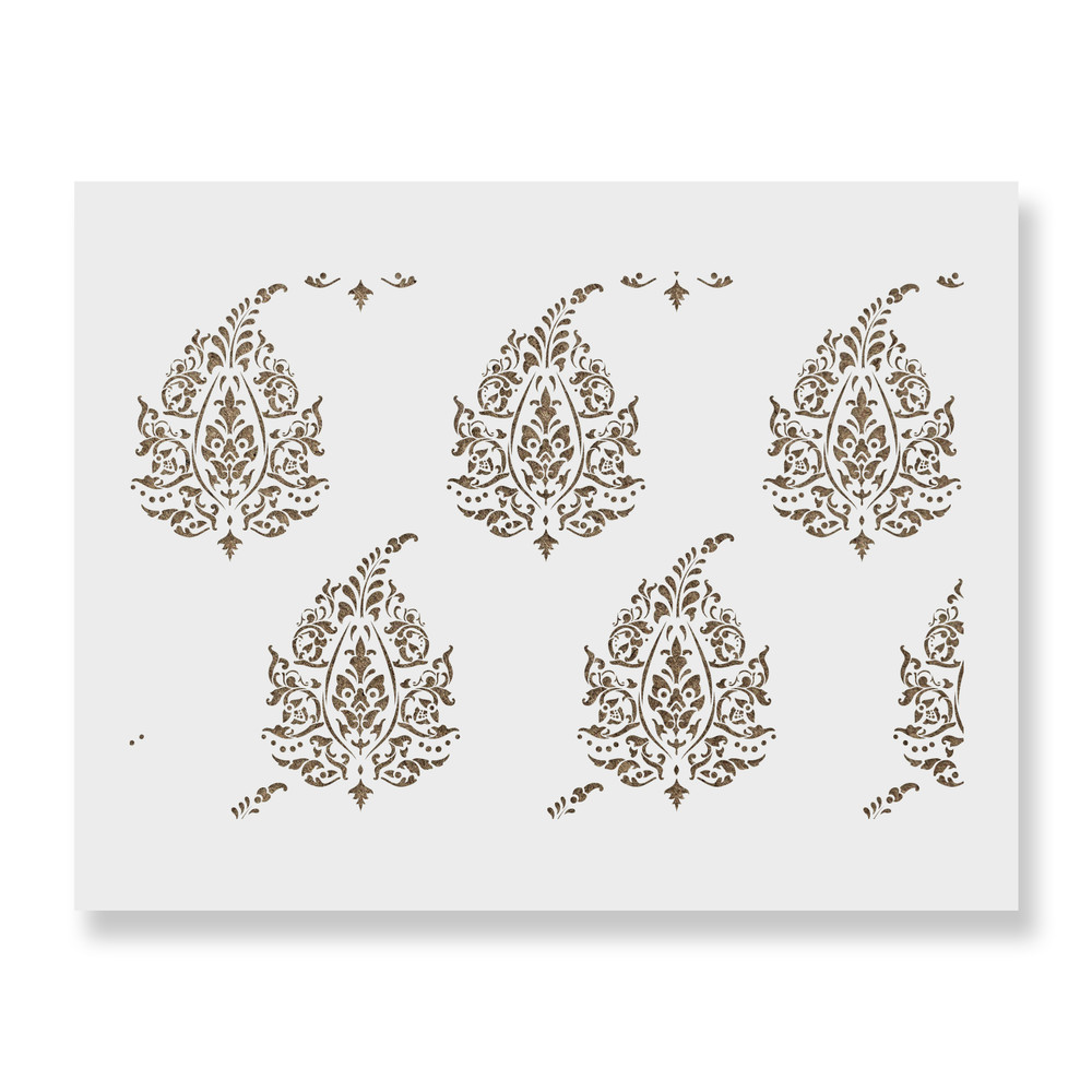 Kantha Paisley Pattern Wall Stencil - DIY Wallpaper Alternative