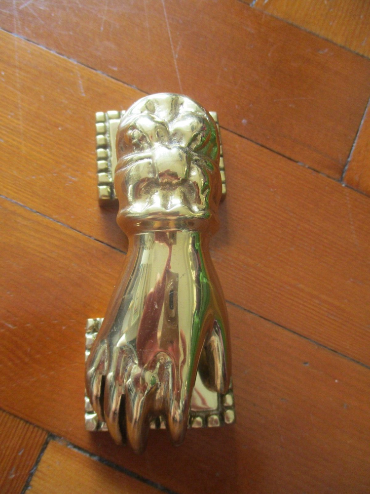 Vintage solid brass lady hand door knocker