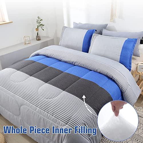 Striped Comforter Set Size, 3 Pieces Grey and Patchwork Stripe Full Blue