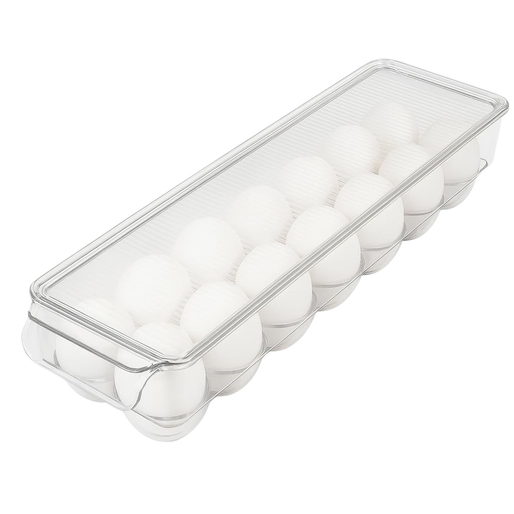 Clear Acrylic Egg Holder with Lid 14-Egg Tray BPA-Free Stackable Organizer