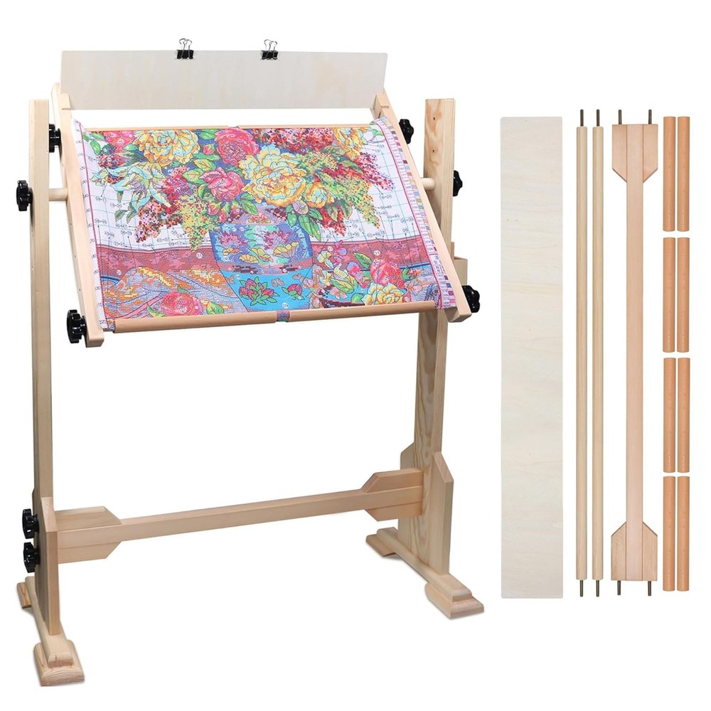 Adjustable Needlework Table & Embroidery Stand, Beech Wood Cross Stitch Frame 54