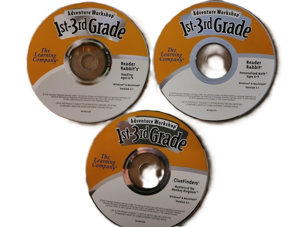 Adventure Workshop 1st-3rd Grade (CD-ROM, 2002, Learning Company) 3-Disc Set PC