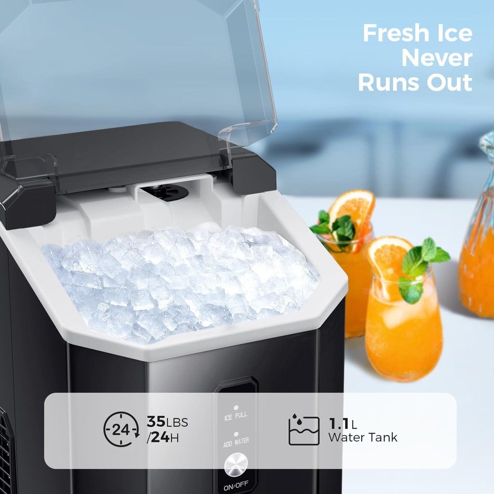 Nugget Ice Maker Countertop, Portable Crushed Ice Maker Machine with Handle, ...