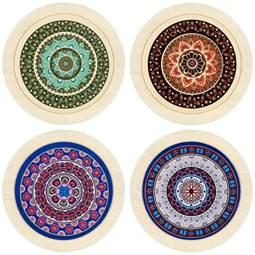 4 Pieces Rug Table Coasters Table Drink Holders Oriental Round Fresh Pattern