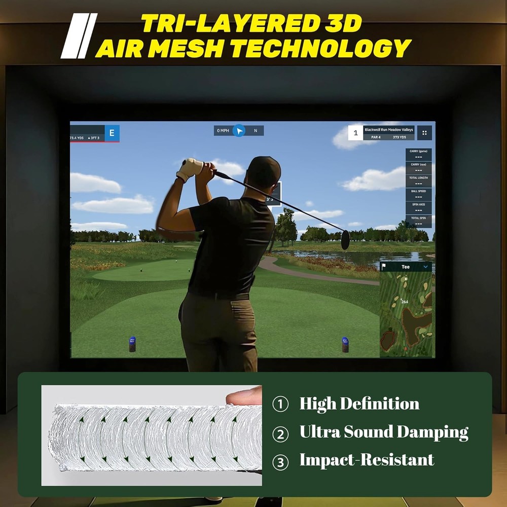 Fireproof Golf Simulator Impact Screen, 3D Air Mesh Impact Screen for Golf Train