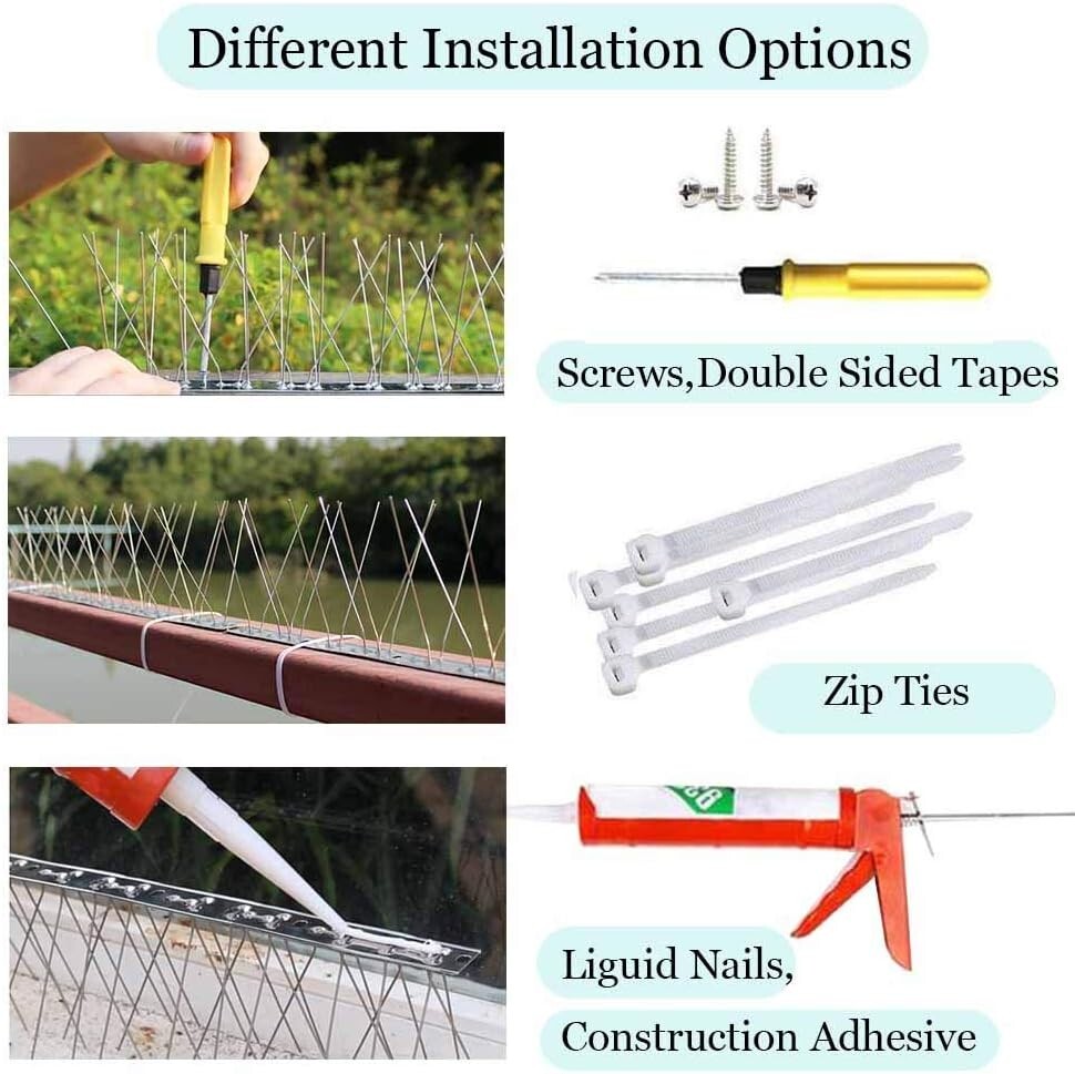 Stainless Steel Bird Spikes - Simple Assembly, 10 Strips with 10.82ft Coverage