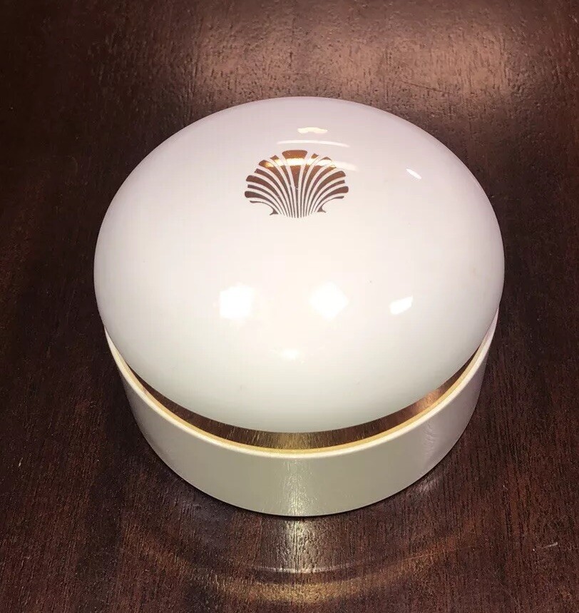 Vintage Estee Lauder White Linen Dusting Powder Box Container Empty Gold Shell