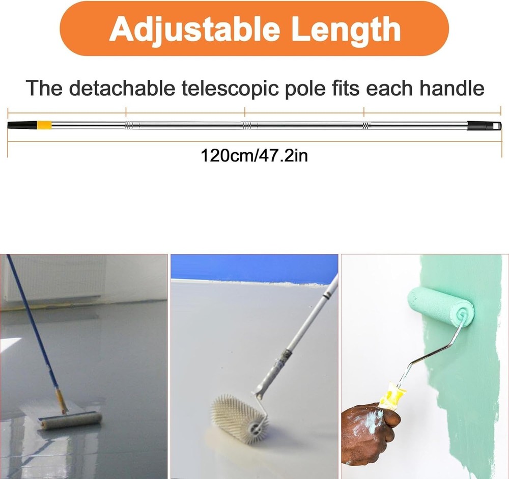 self leveling cement tool kit with spiked roller, extension pole, epoxy shoes