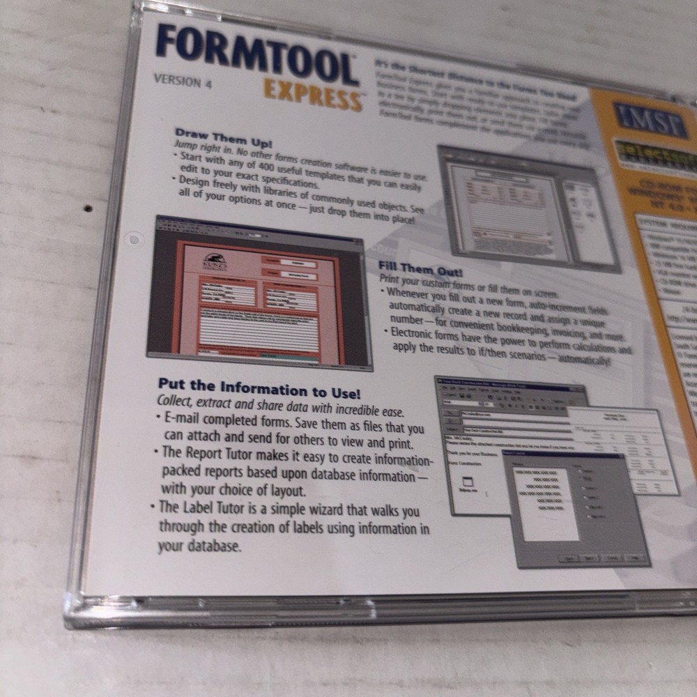 Form Tool Express Version 4 Software CD Rom Windows 95-98-XP Template/Form Build