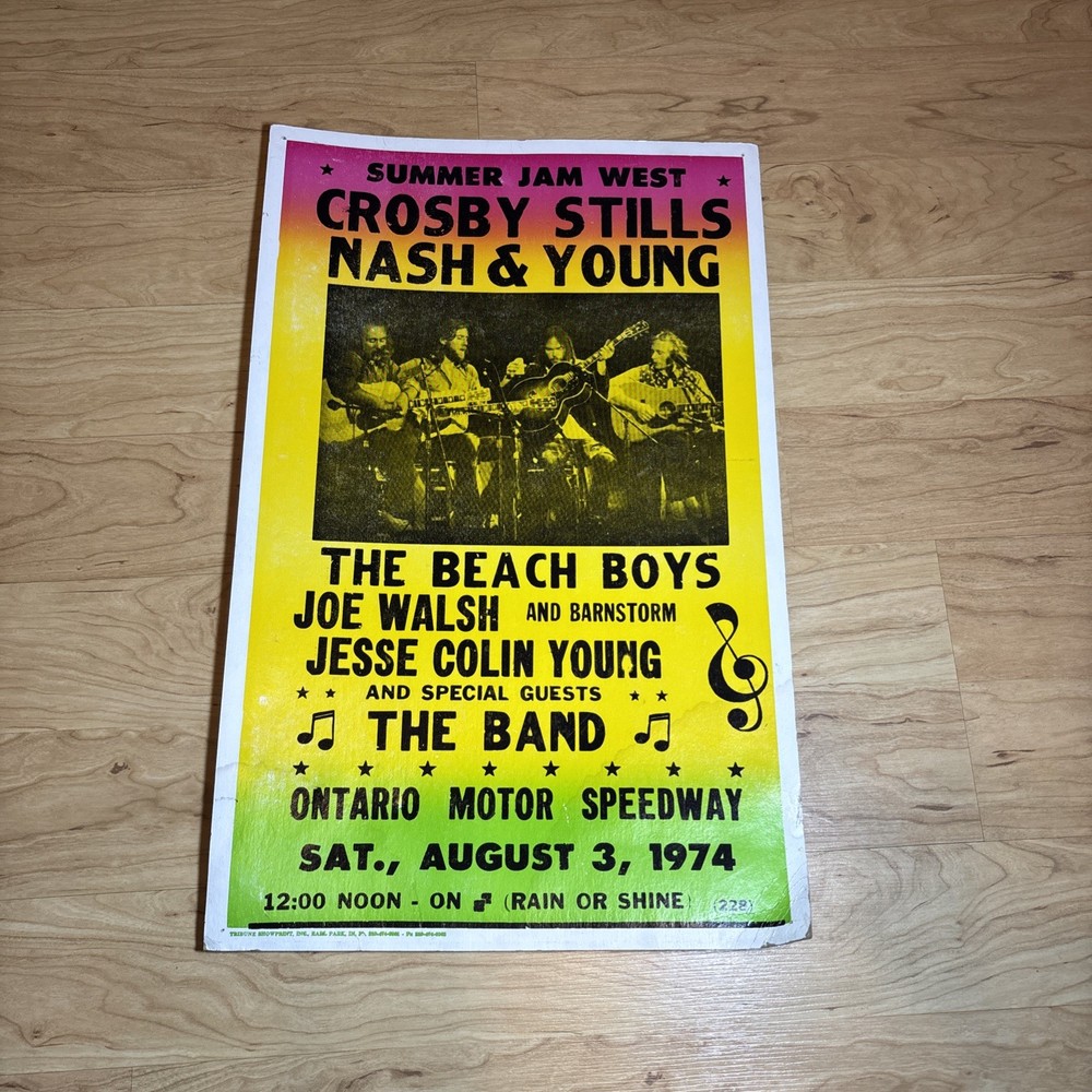 CROSBY STILLS NASH & NEIL YOUNG 1974 CONCERT 70s TOUR POSTER The Beach Boys READ