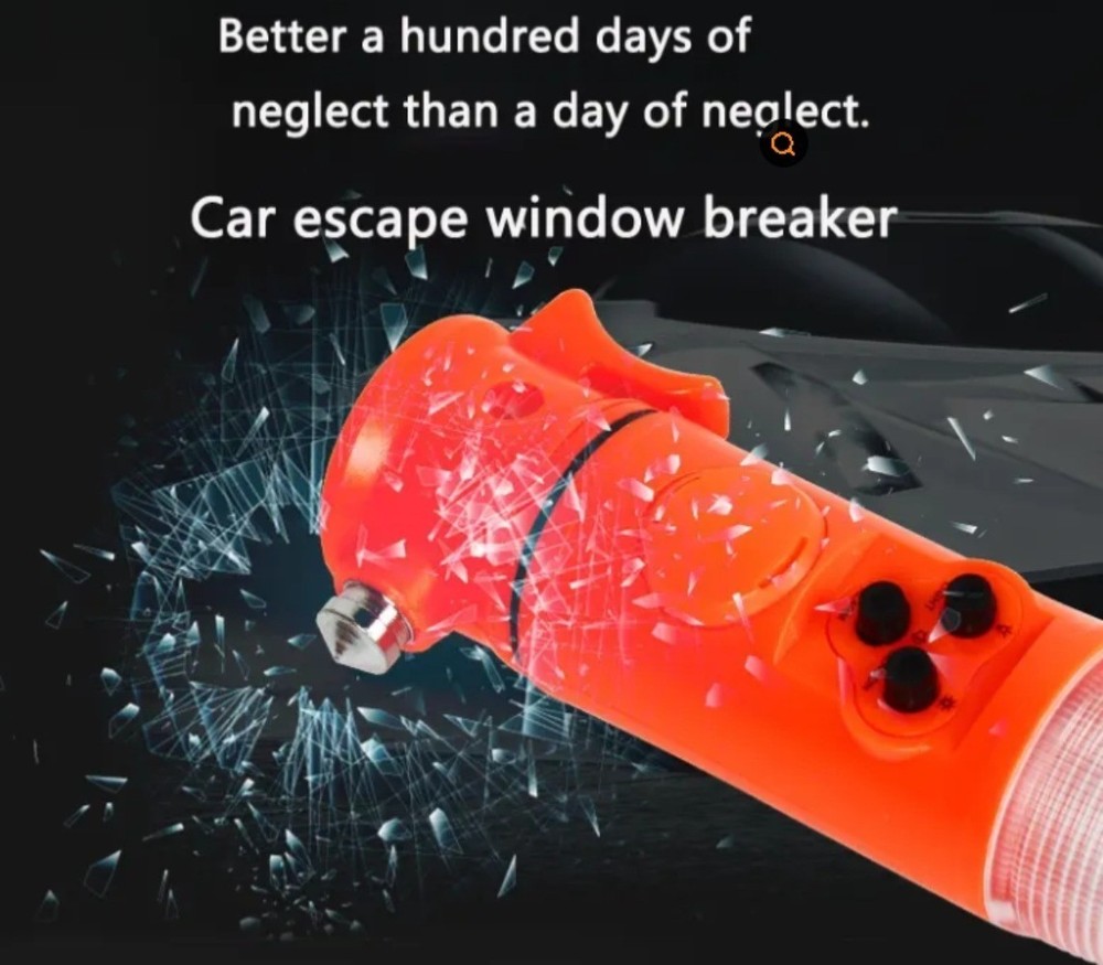 Red Multi-functional car safety hammer with Flashlight