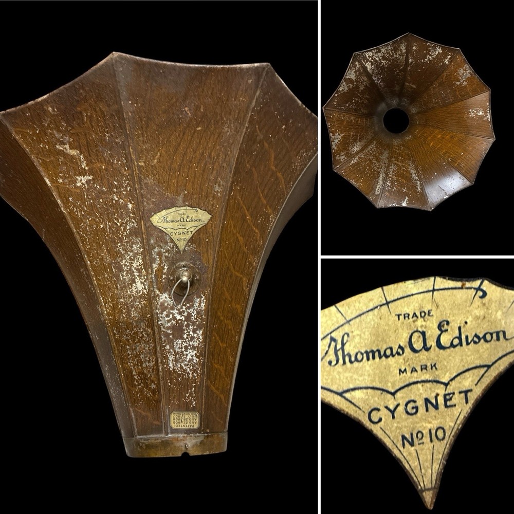 EDISON PHONOGRAPH CYGNET HORN GRAIN PAINTED BELL SECTION