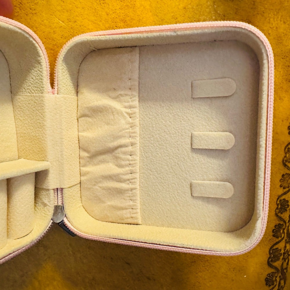 2 Pink Travel Jewelry Box Snap Close Rectangular & Full Zip Square Compartments