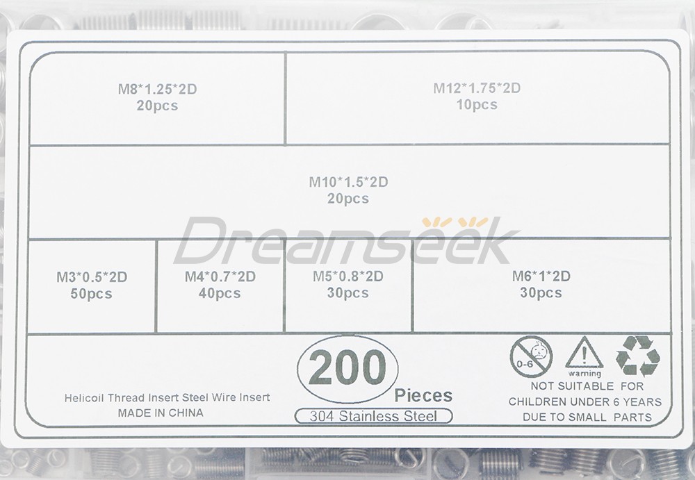200Pcs Helicoil Thread Insert Assortment 7 Size Threaded Inserts Stainless Steel