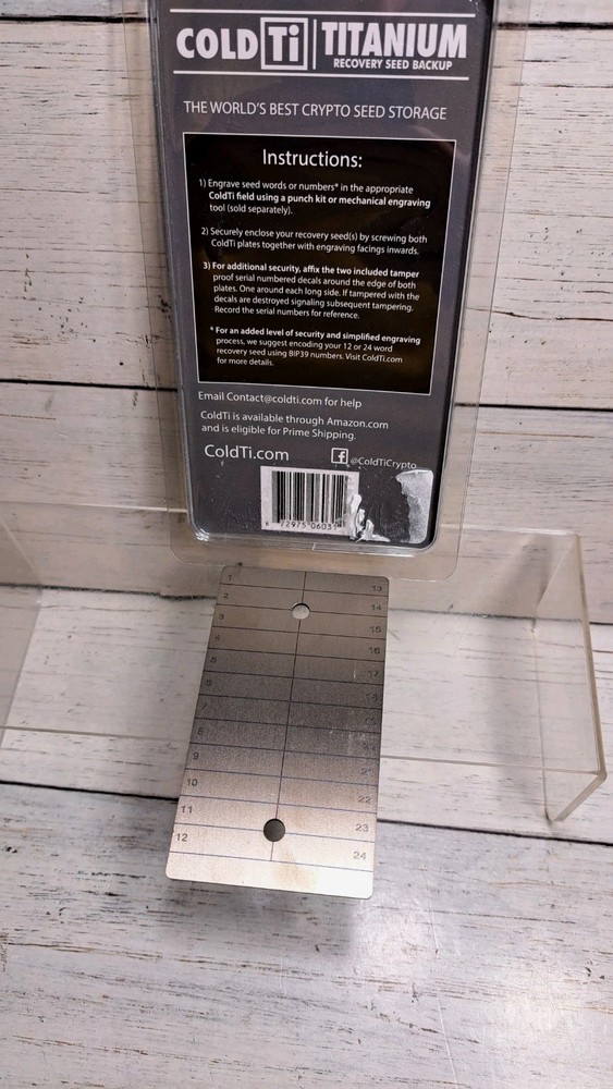 ColdTi Cryptocurrency Seed Plate for Extremely Durable Cold Storage Single Plate