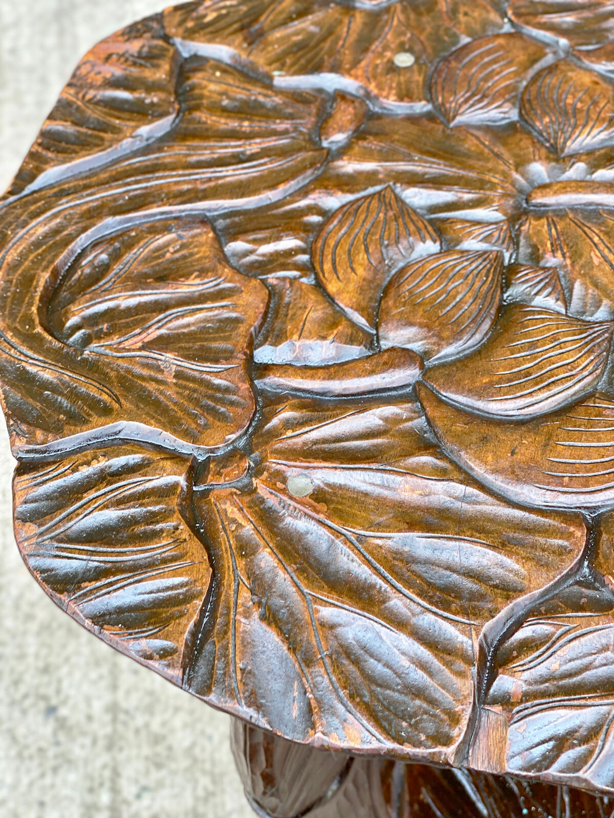 Antique Liberty & Co Art Nouveau Carved Floral Motif Plant Stand Table