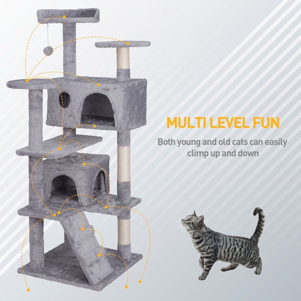 55'' Multi-Level Cat Tree Tower Kitten Condo House W/Scratching Posts Light Grey