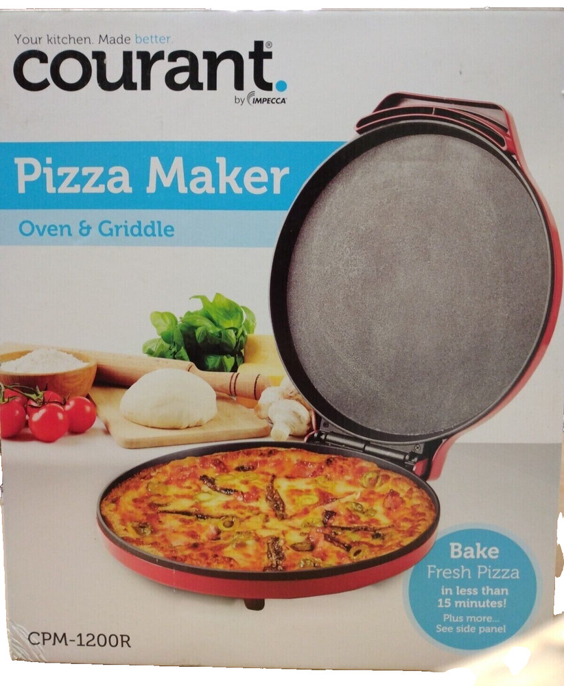 Courant 12 Inch Electronic Pizza Maker, Griddle, Multipurpose Oven, Red