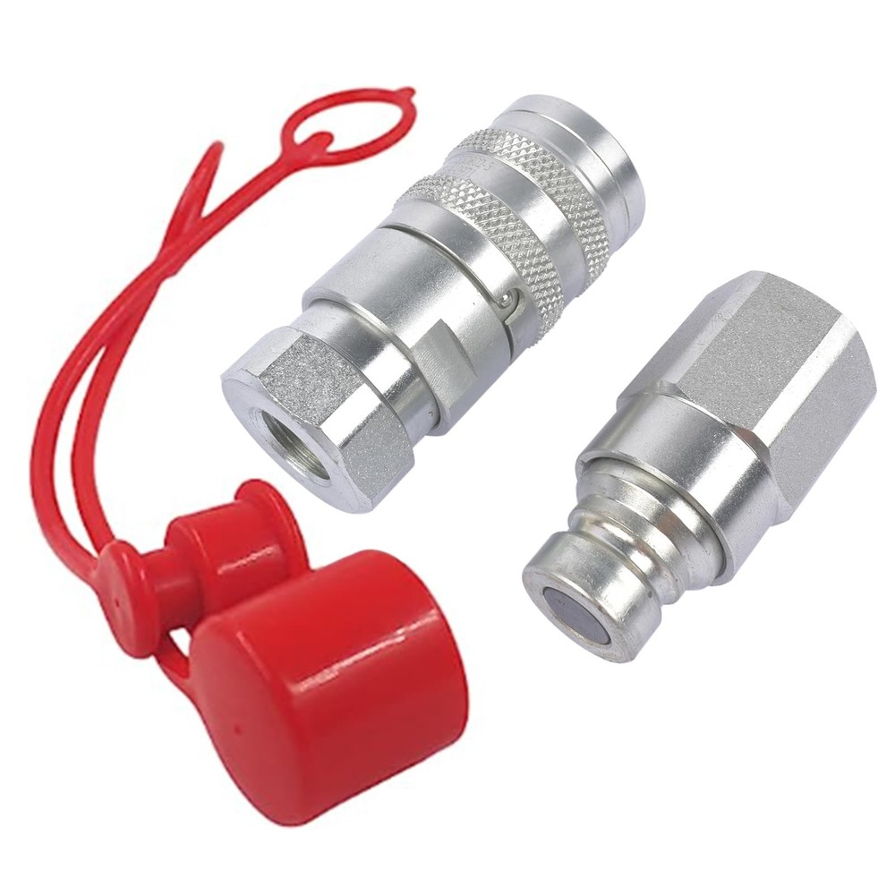 1/4" NPT Thread, 1/4" Body Flat Face Hydraulic Quick Connect Coupler Set w/Du...