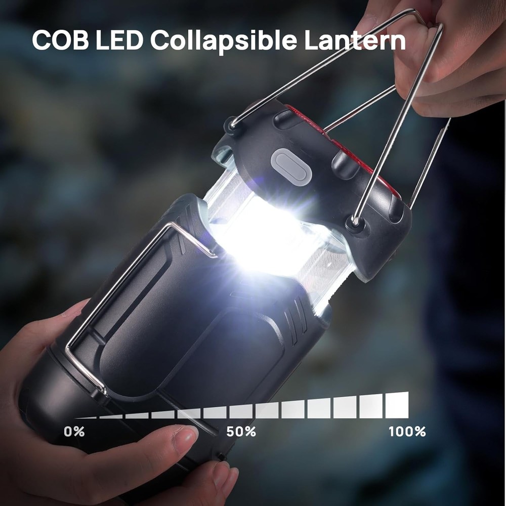 2 Pack Collapsible LED Camping Lantern, Consciot USB C 2 Pack, Black