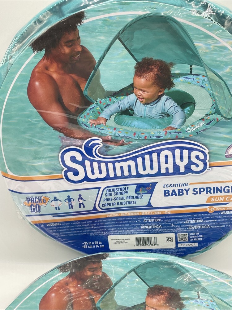 2 Swimways Spring Float Sun Canopy 35inx29in 9-24 Months 33lbs Adjustable Teal
