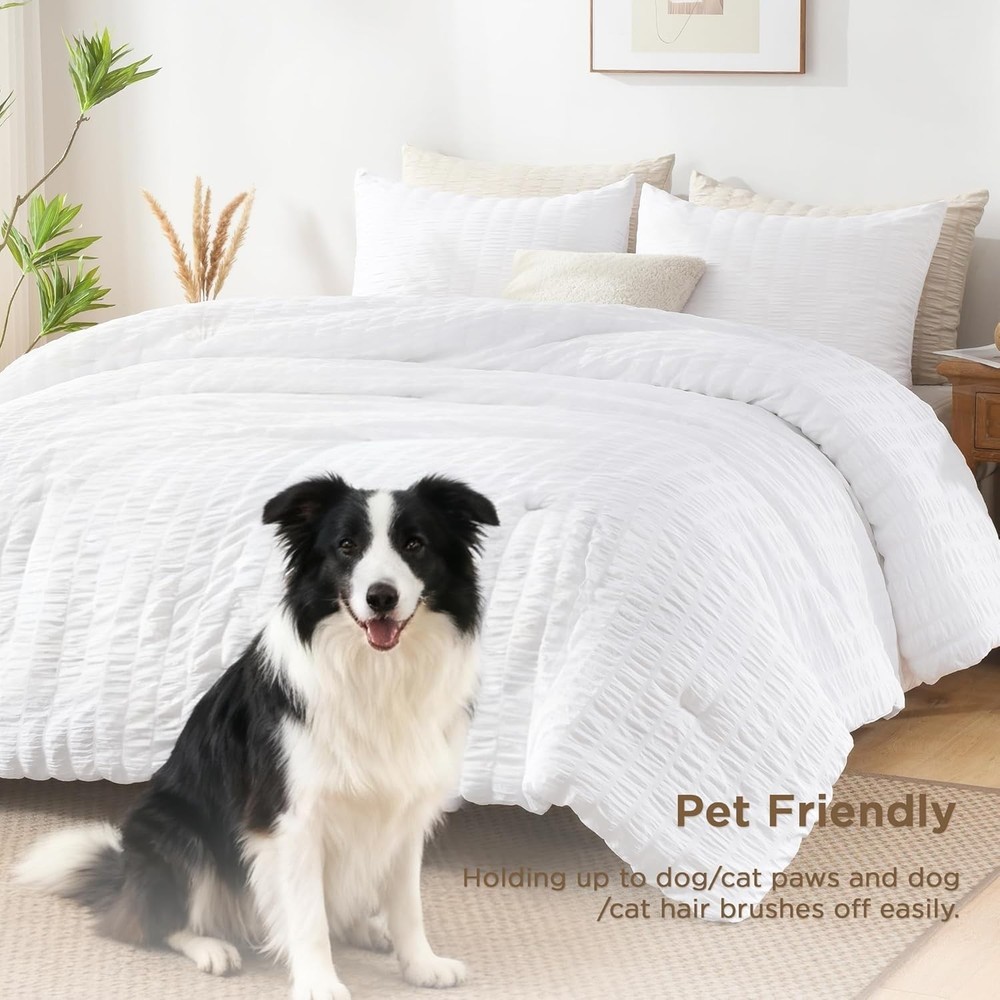 Chic Seersucker Queen Comforter Set 90x90 - Soft Microfiber & 2 Pillowcases