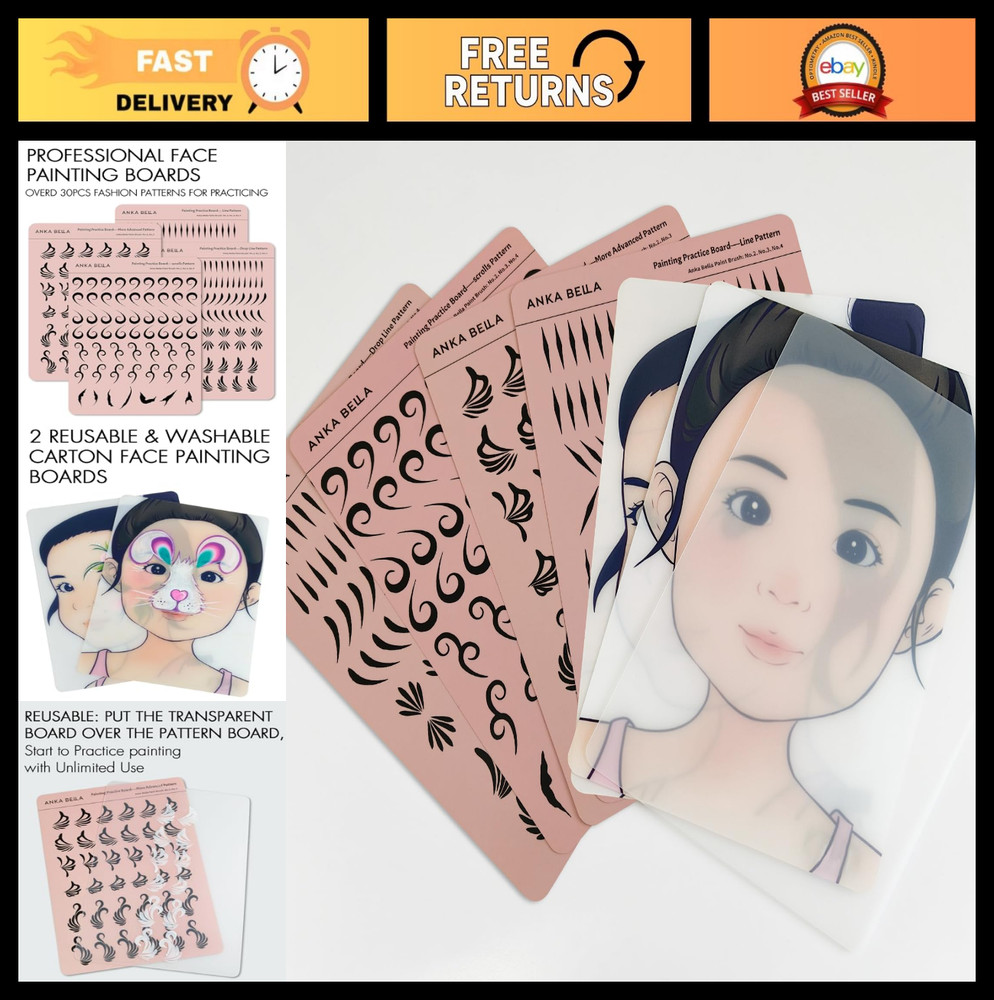 Reusable Face Paint Practice Board - 7pcs A4 Templates with Various Patterns