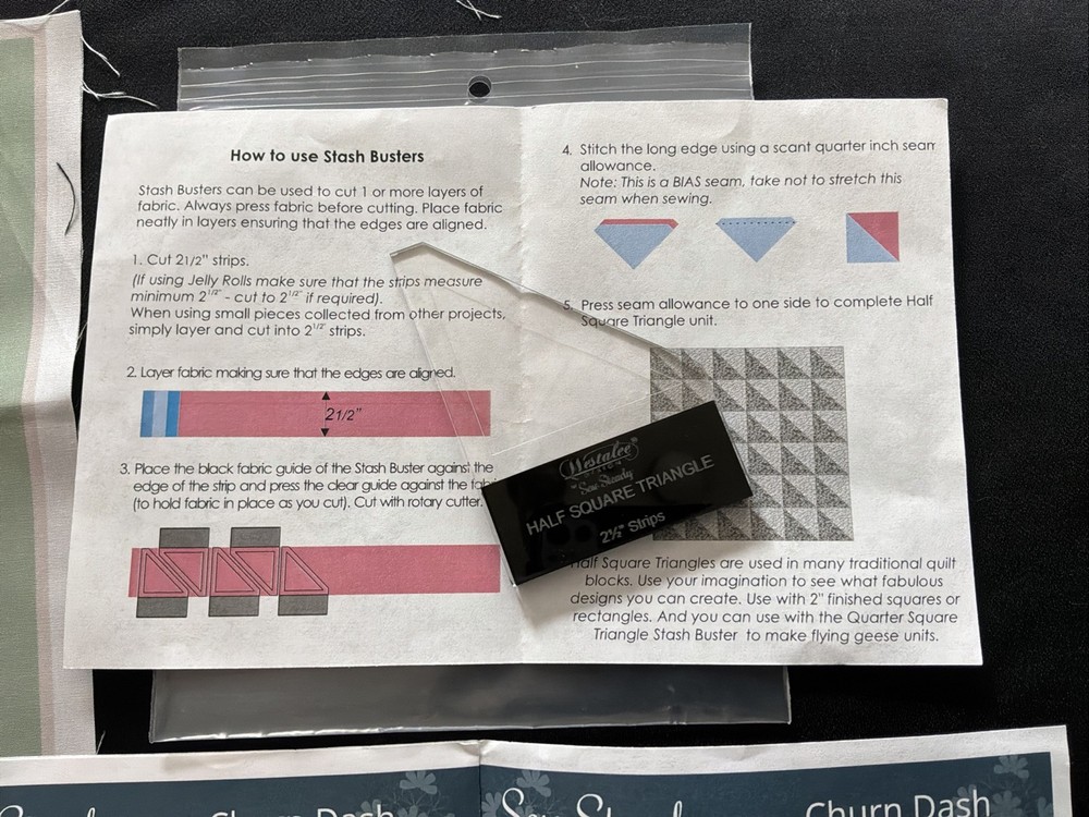 Sew Steady Churn Dash Template, Practice Fabric And Half Square Triangle